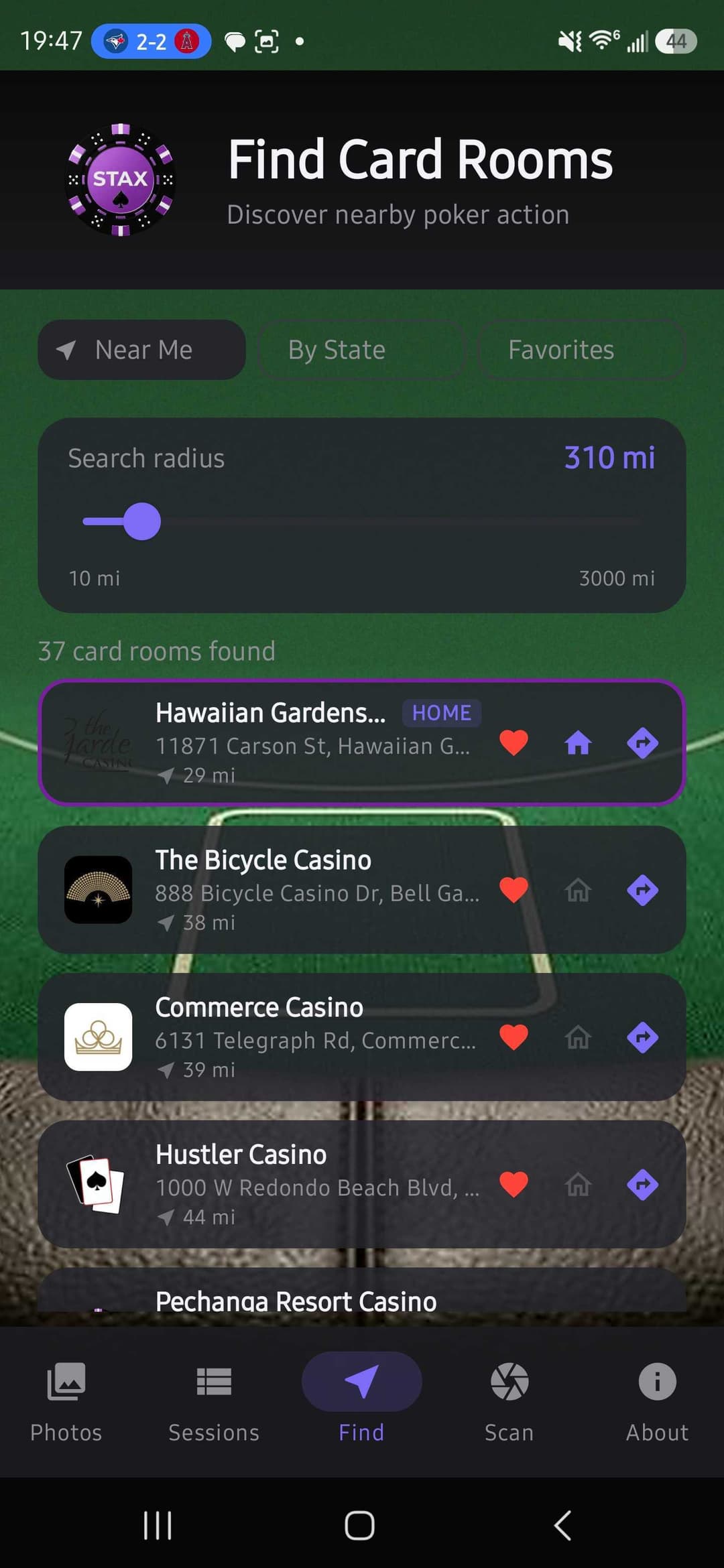 Find Card Rooms